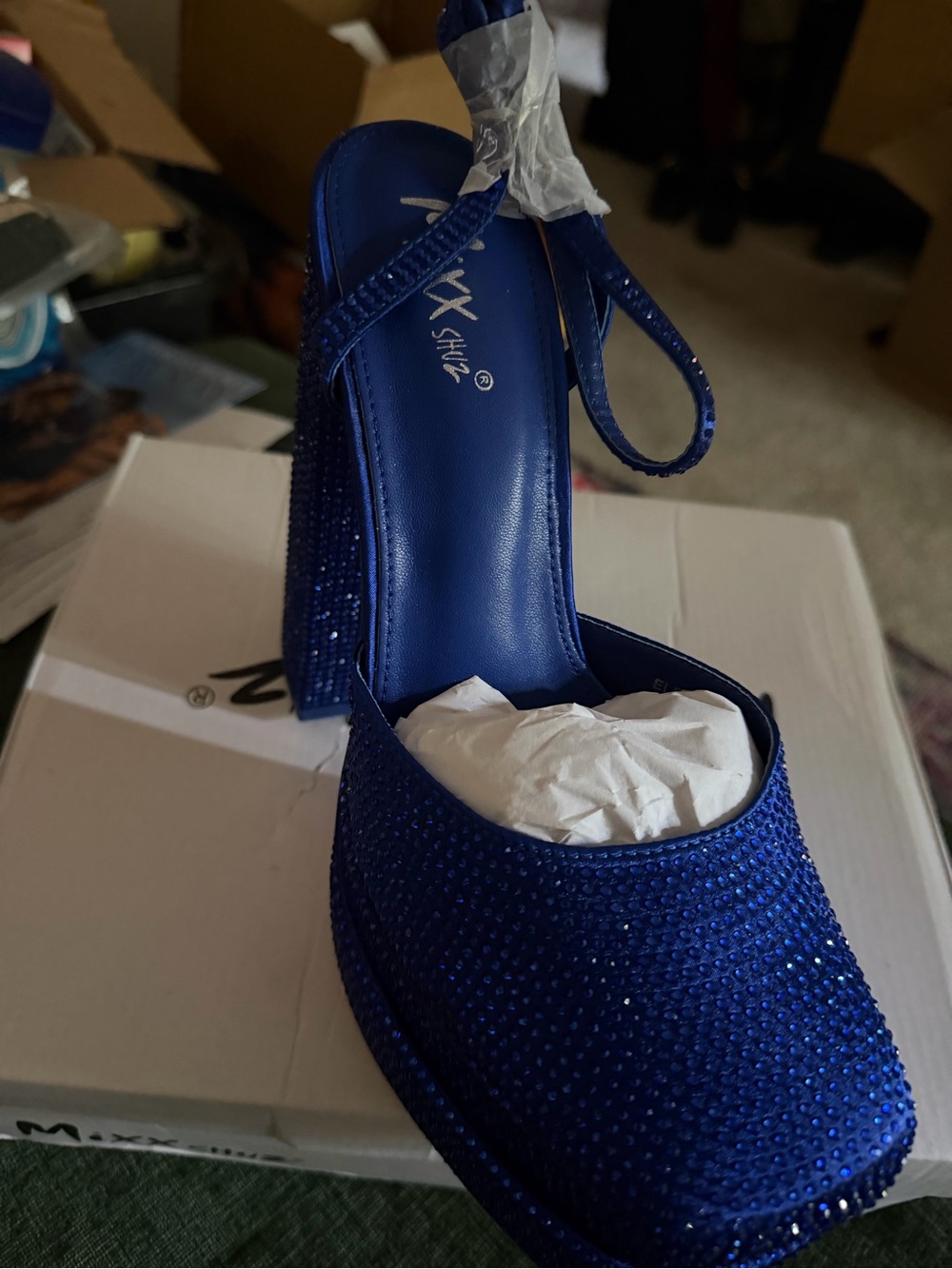 Platform High Heel Platforms in Electric Blue with Rhinestones NWT - Picture 3 of 6